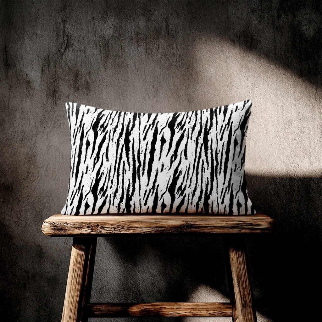 Tiger Print | Sustainable Velvet Rectangle Cushion - Black & White 50 x 30 cm Standard by Izabela Peters
