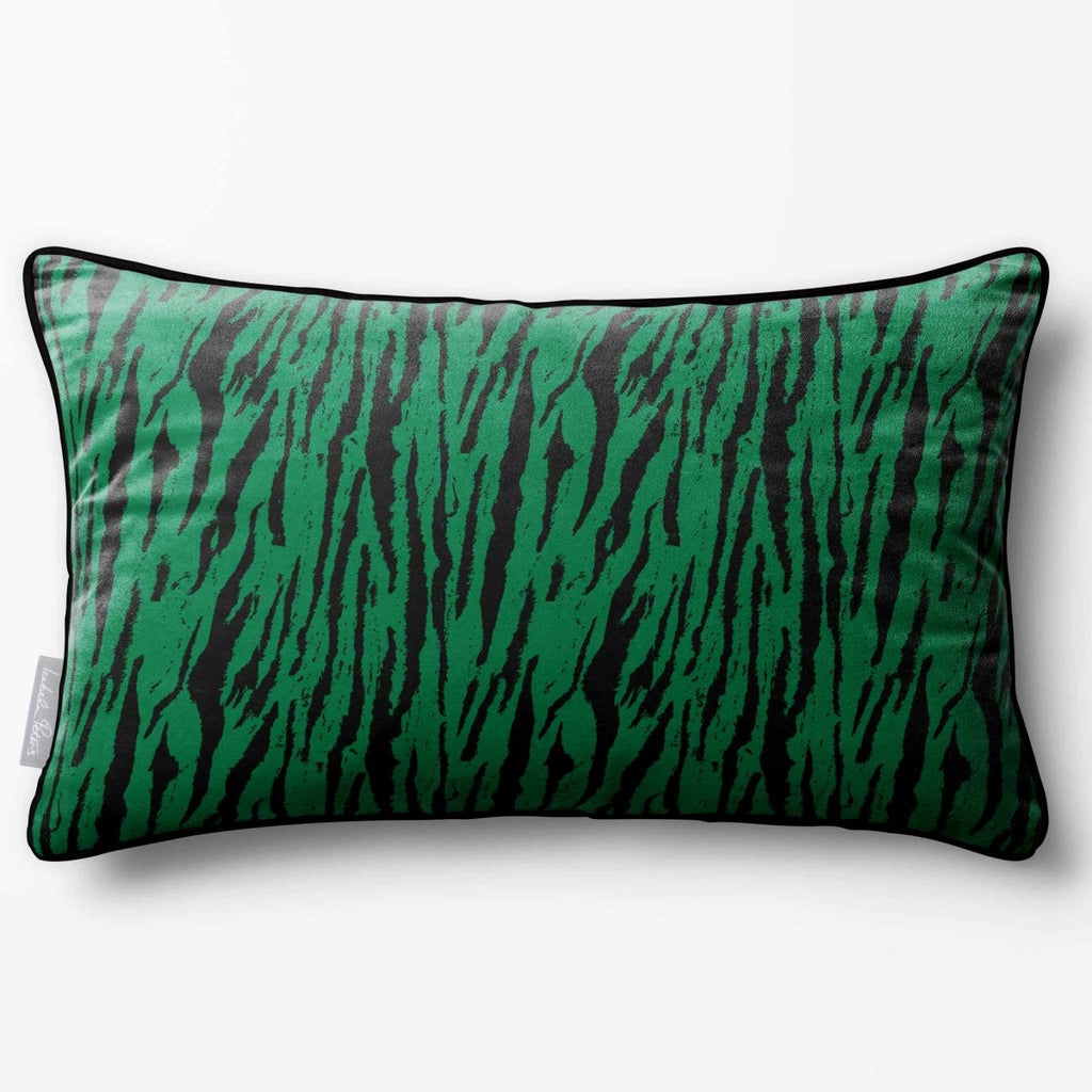Tiger Print | Sustainable Velvet Rectangle Cushion - Emerald Green 50 x 30 cm Piped by Izabela Peters
