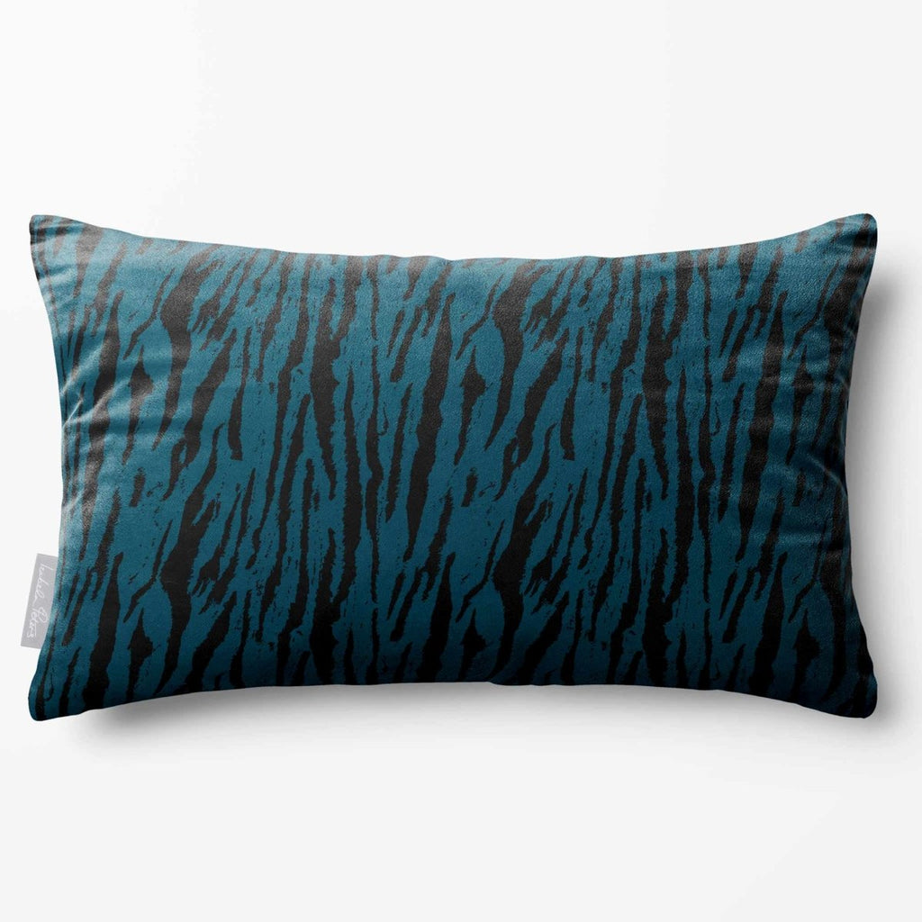 Tiger Print | Sustainable Velvet Rectangle Cushion - Teal 50 x 30 cm Standard by Izabela Peters