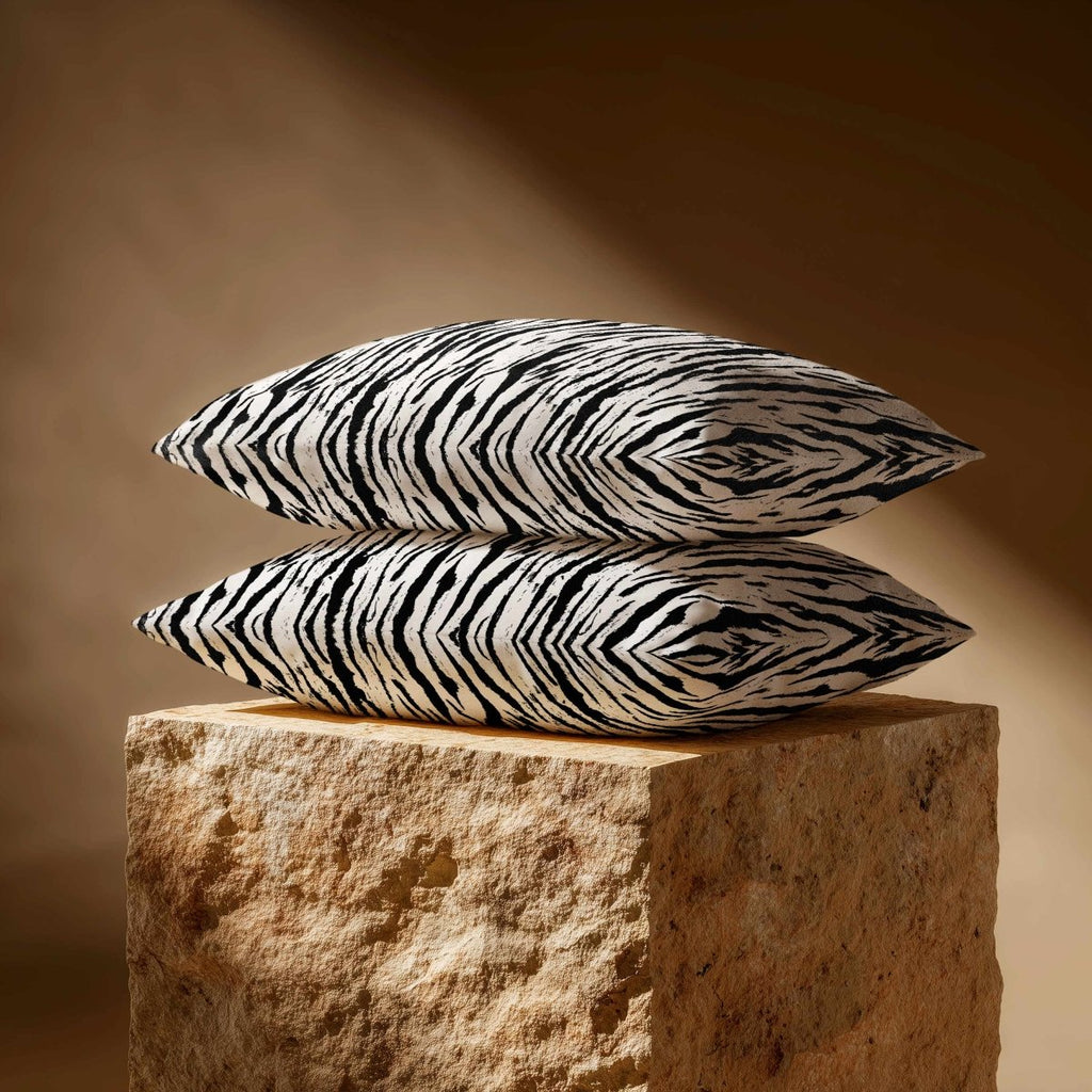 Tiger Print | Sustainable Velvet Rectangle Cushion - Black & White 50 x 30 cm Standard by Izabela Peters