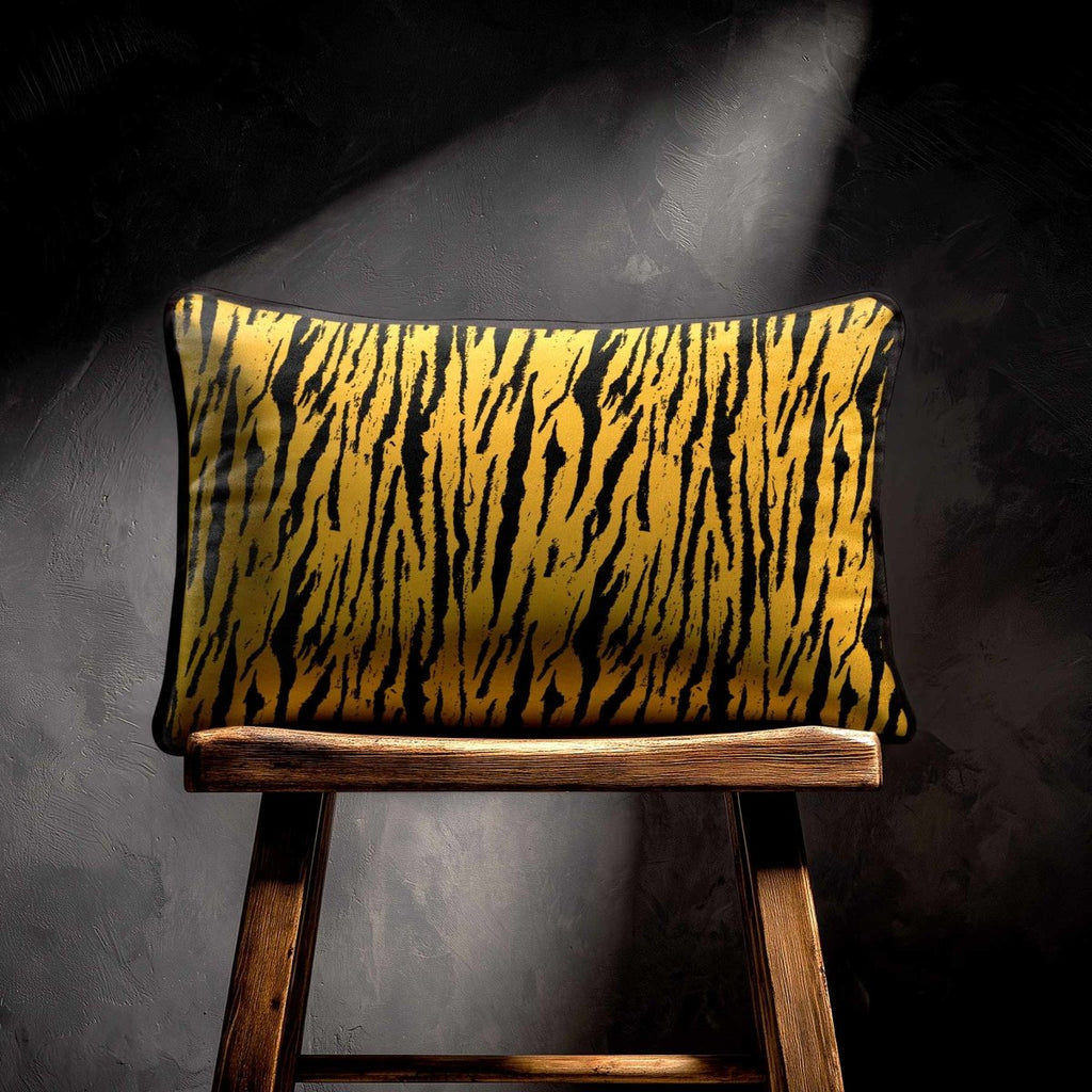 Tiger Print | Sustainable Velvet Rectangle Cushion - Mustard Ochre 50 x 30 cm Piped by Izabela Peters