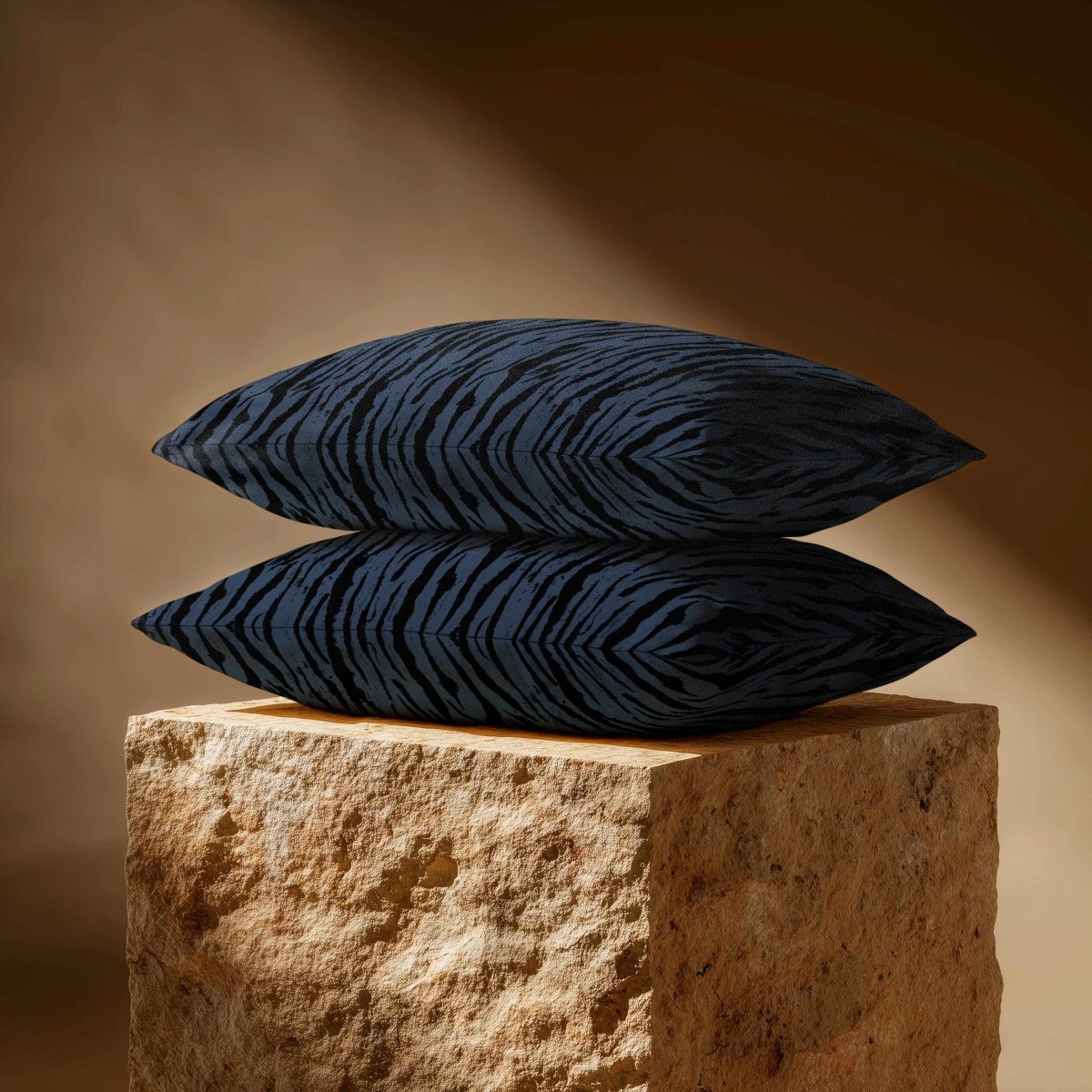 Tiger Print | Sustainable Velvet Rectangle Cushion - Petrol Blue 50 x 30 cm Standard by Izabela Peters