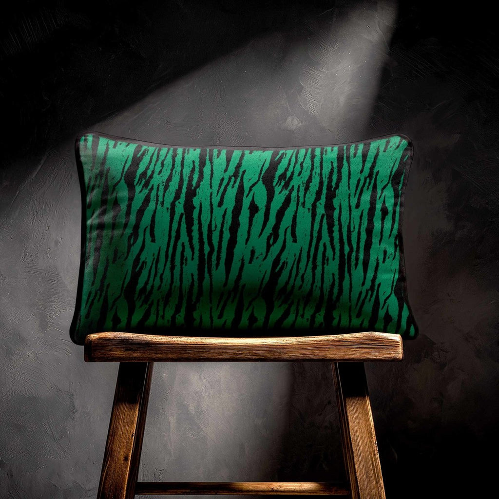 Tiger Print | Sustainable Velvet Rectangle Cushion - Emerald Green 50 x 30 cm Piped by Izabela Peters