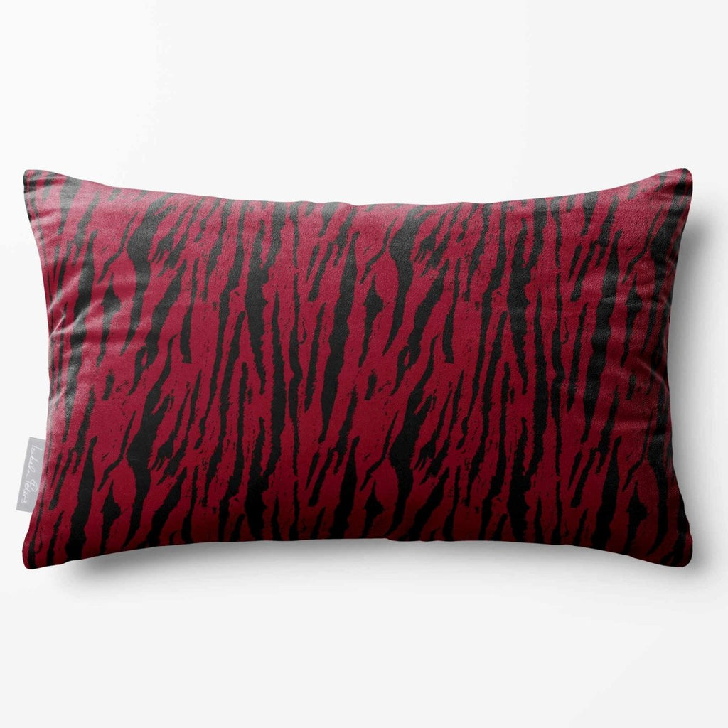 Tiger Print | Sustainable Velvet Rectangle Cushion - Raspberry Red 50 x 30 cm Standard by Izabela Peters