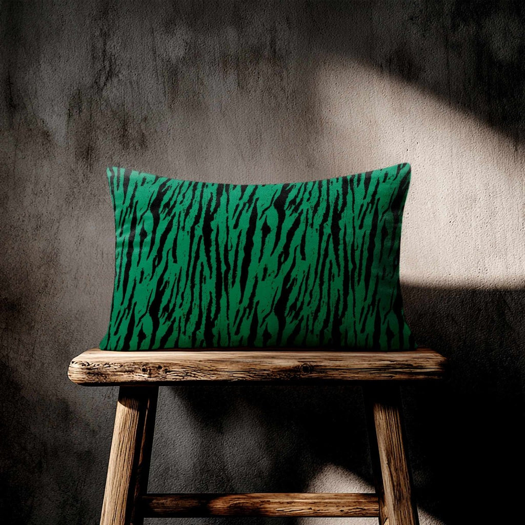 Tiger Print | Sustainable Velvet Rectangle Cushion - Emerald Green 50 x 30 cm Standard by Izabela Peters
