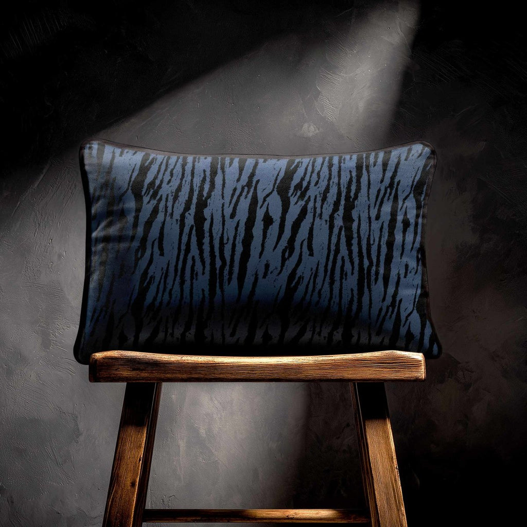 Tiger Print | Sustainable Velvet Rectangle Cushion - Petrol Blue 50 x 30 cm Piped by Izabela Peters