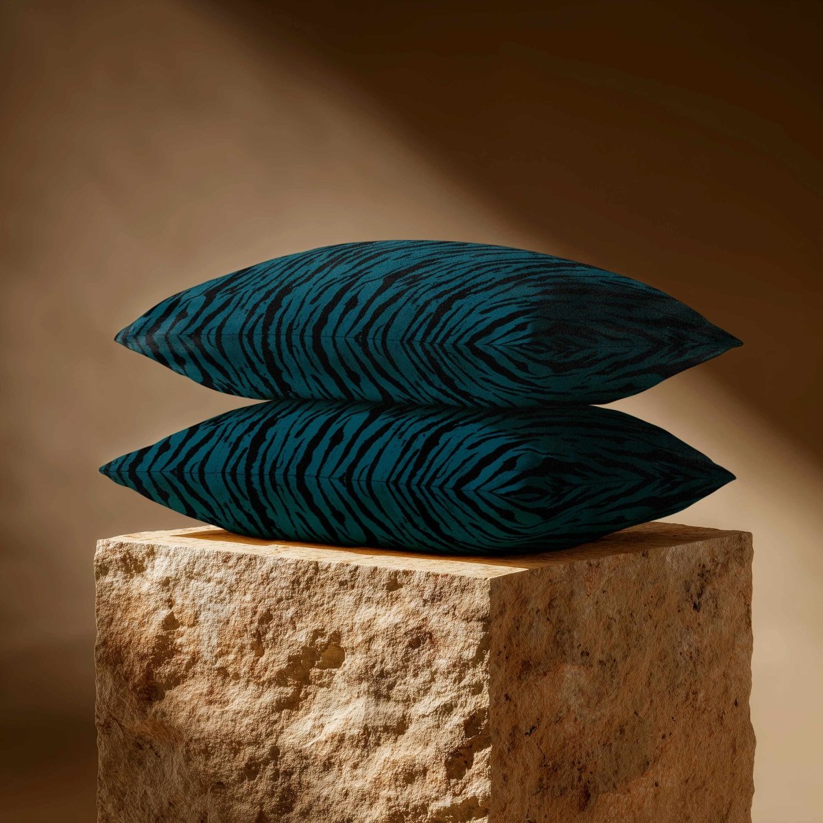 Tiger Print | Sustainable Velvet Rectangle Cushion - Teal 50 x 30 cm Standard by Izabela Peters