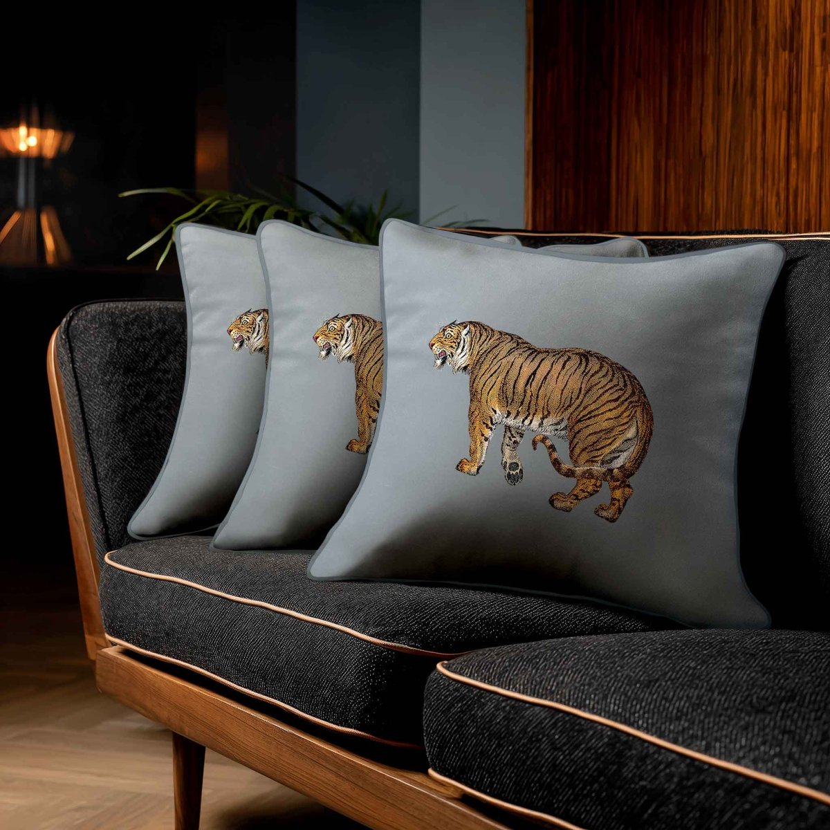Tiger | Sustainable Velvet Cushion - French Grey 40 x 40 cm Standard by Izabela Peters