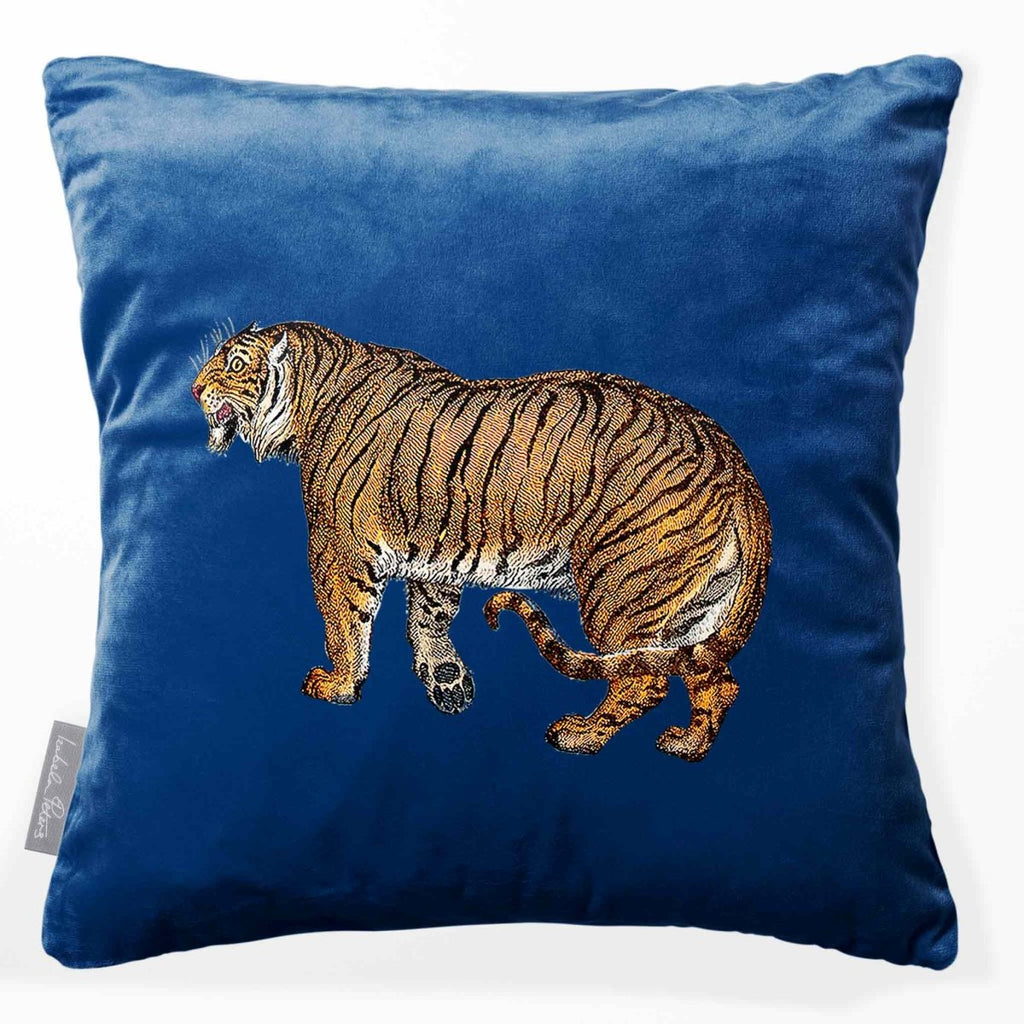 Tiger | Sustainable Velvet Cushion - Estate Blue 40 x 40 cm Smooth by Izabela Peters