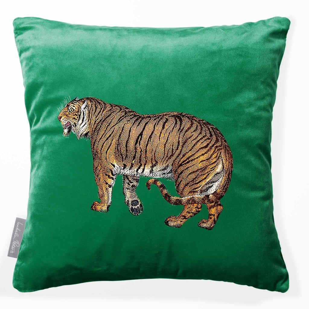 Tiger | Sustainable Velvet Cushion - Emerald Green 40 x 40 cm Smooth by Izabela Peters