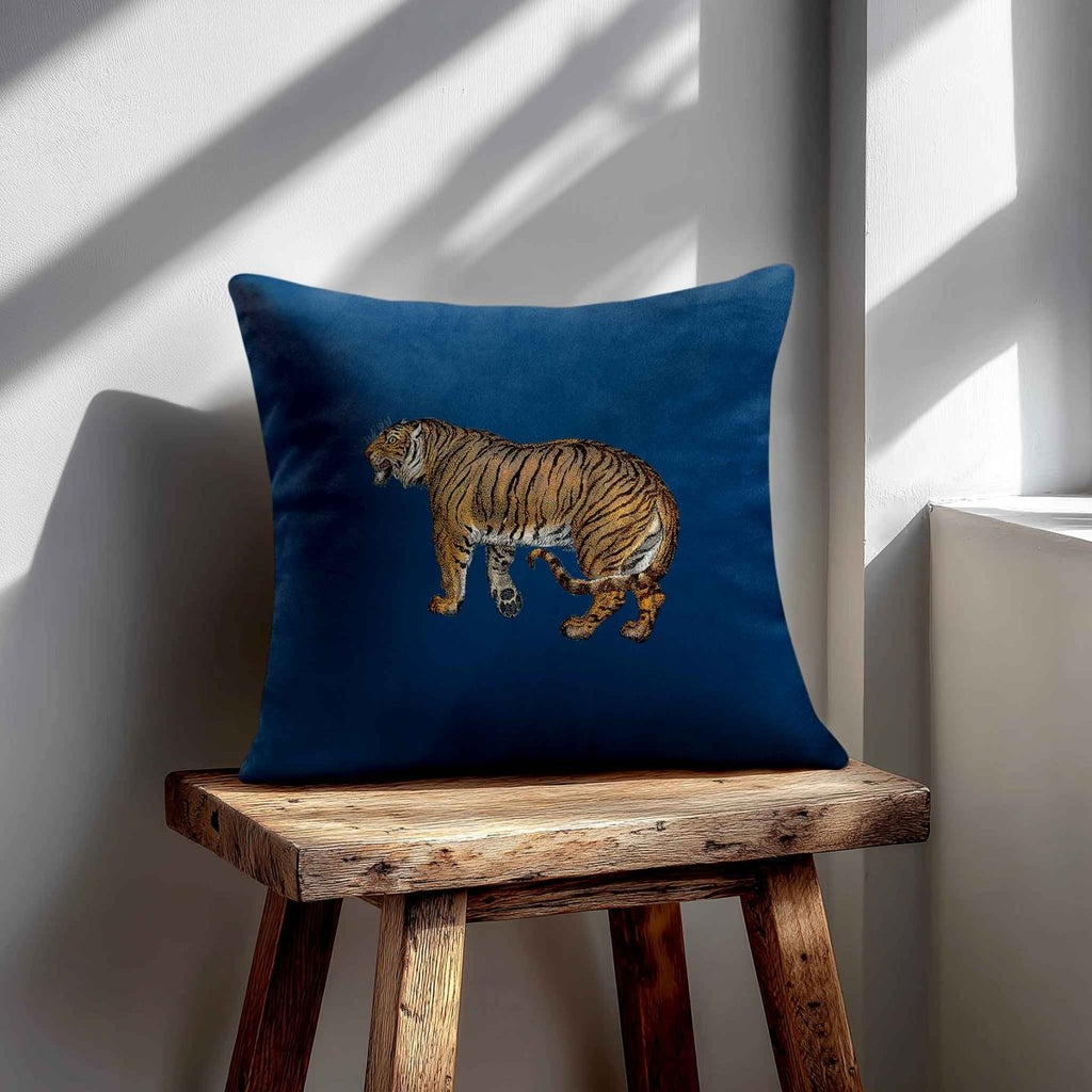 Tiger | Sustainable Velvet Cushion - Estate Blue 40 x 40 cm Standard by Izabela Peters