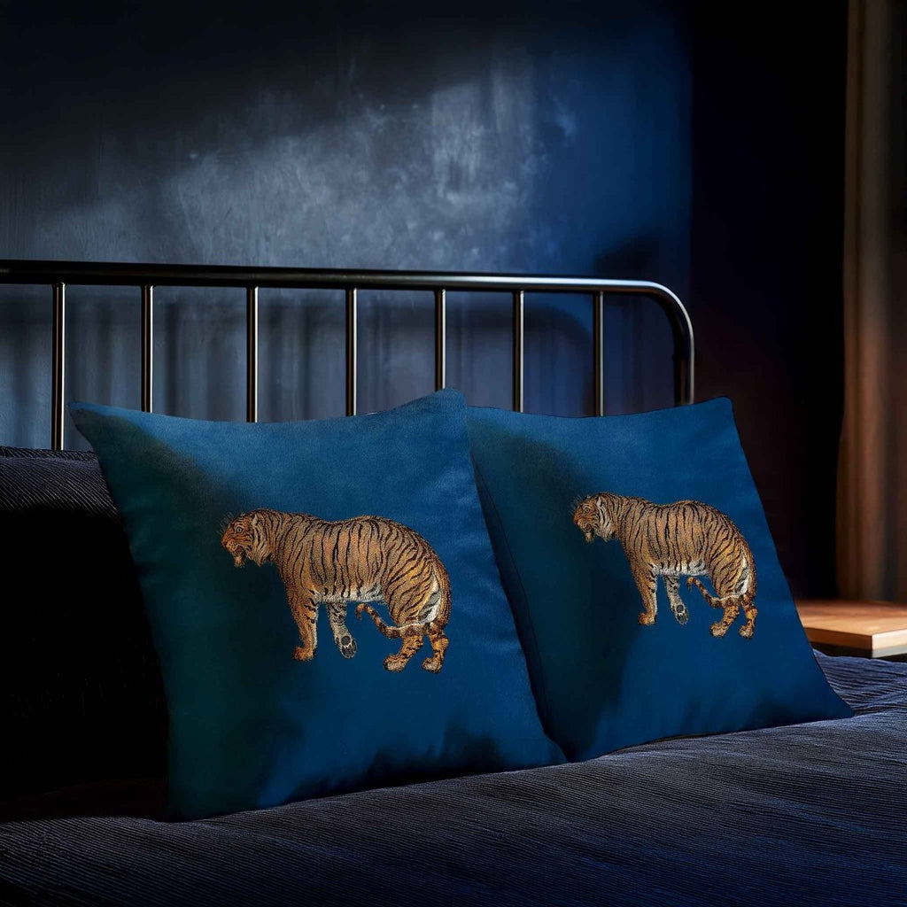 Tiger | Sustainable Velvet Cushion - Estate Blue 40 x 40 cm Standard by Izabela Peters