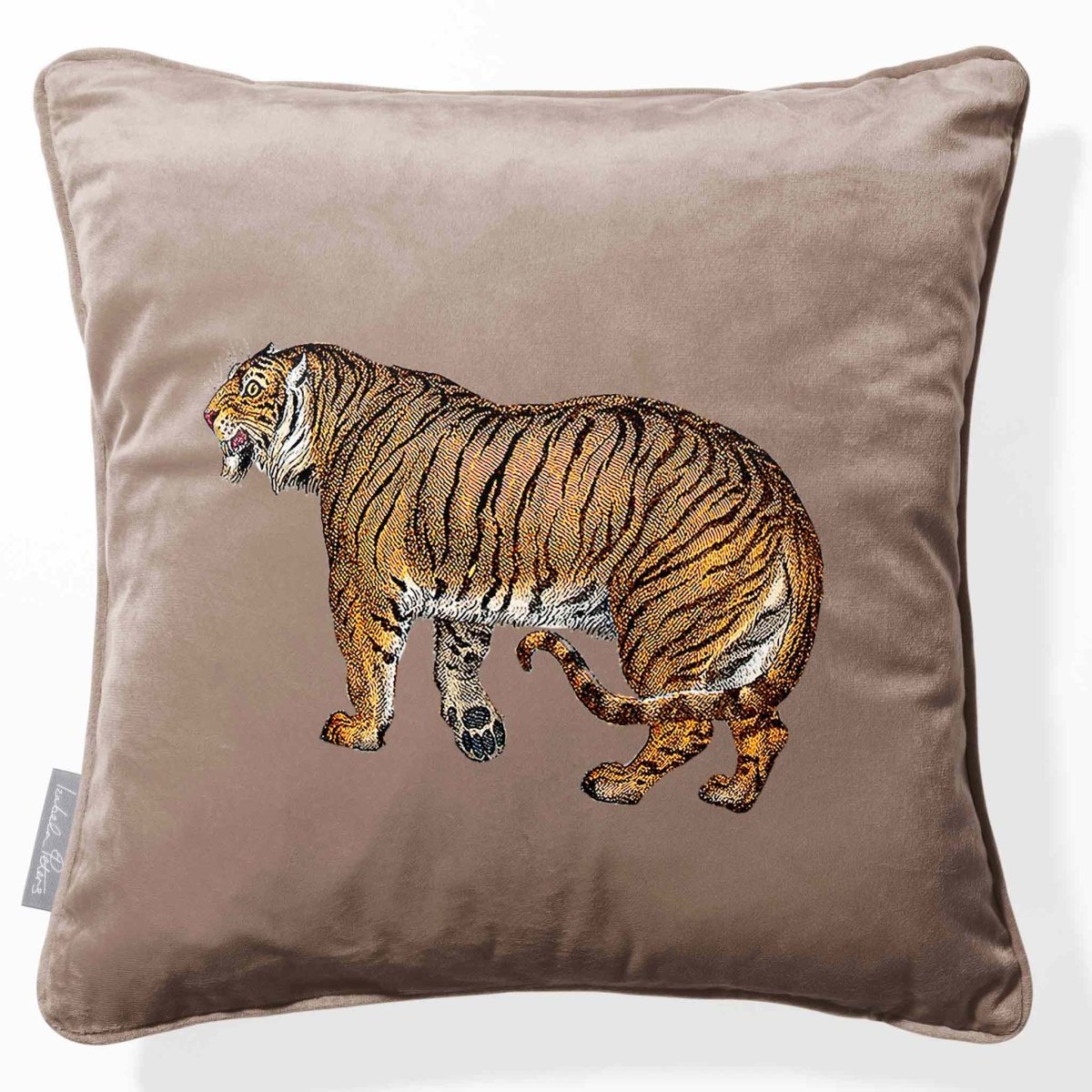 Tiger | Sustainable Velvet Cushion - Dovedale Stone 40 x 40 cm Piped by Izabela Peters