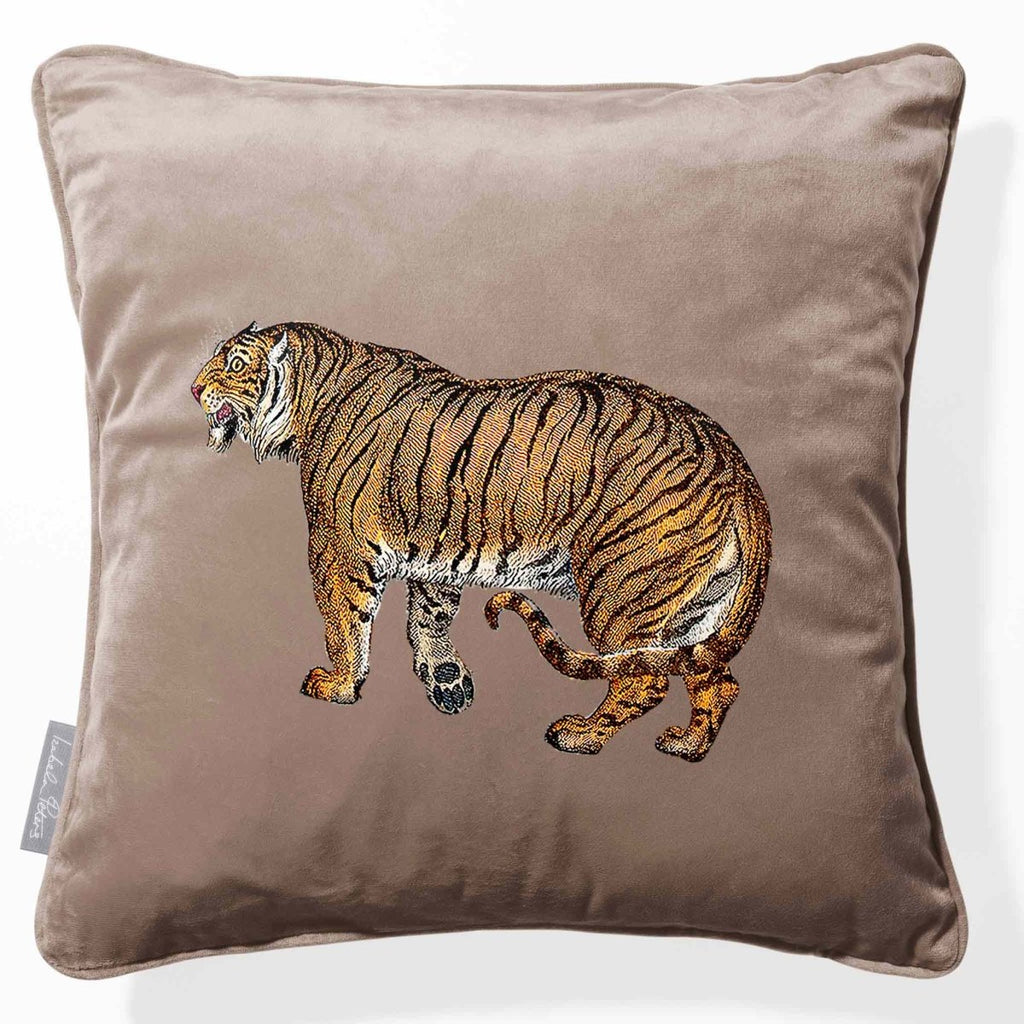 Tiger | Sustainable Velvet Cushion - Dovedale Stone 40 x 40 cm Piped by Izabela Peters