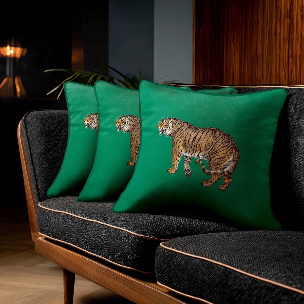 Tiger | Sustainable Velvet Cushion - Emerald Green 40 x 40 cm Standard by Izabela Peters