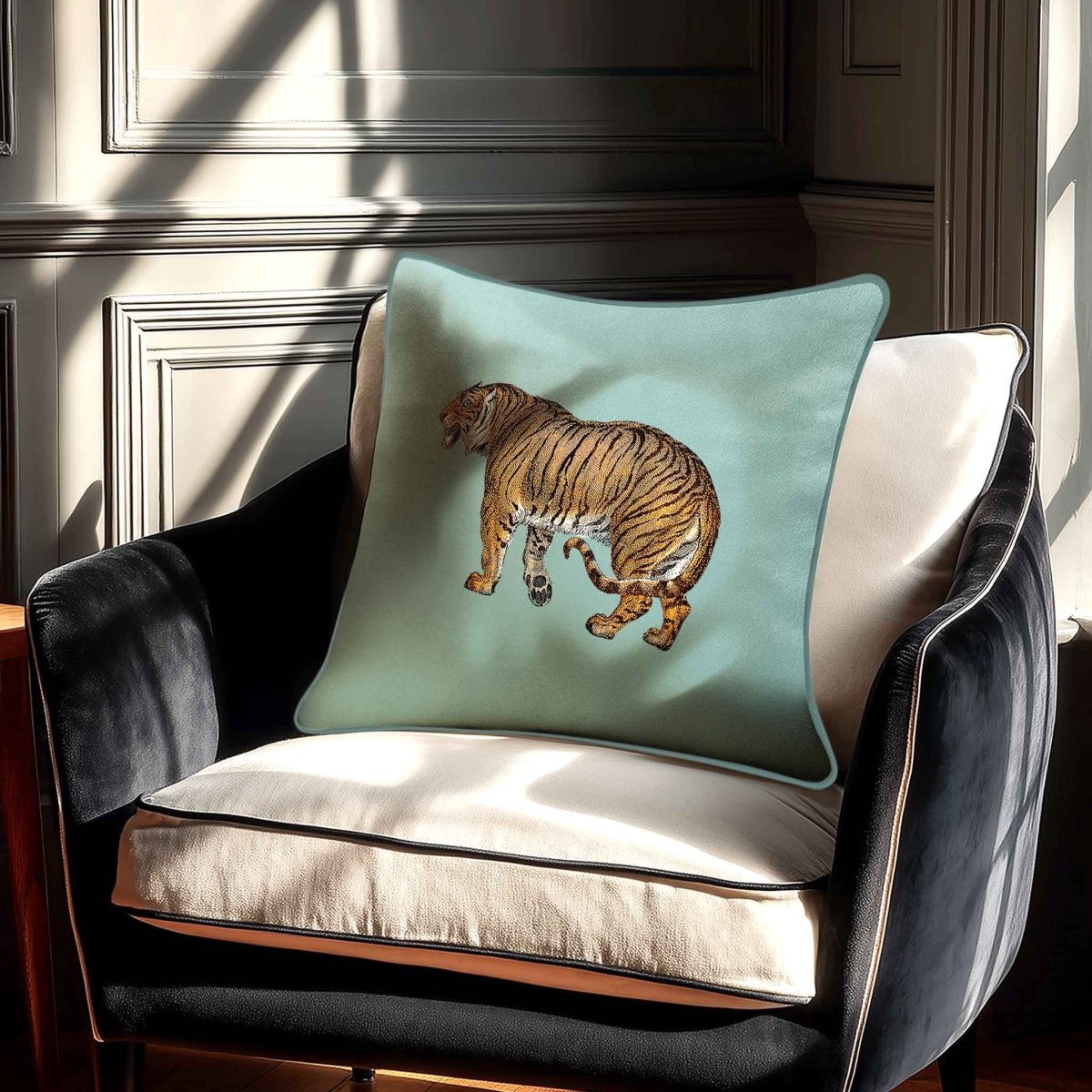 Tiger | Sustainable Velvet Cushion - Blue Surf 40 x 40 cm Standard by Izabela Peters
