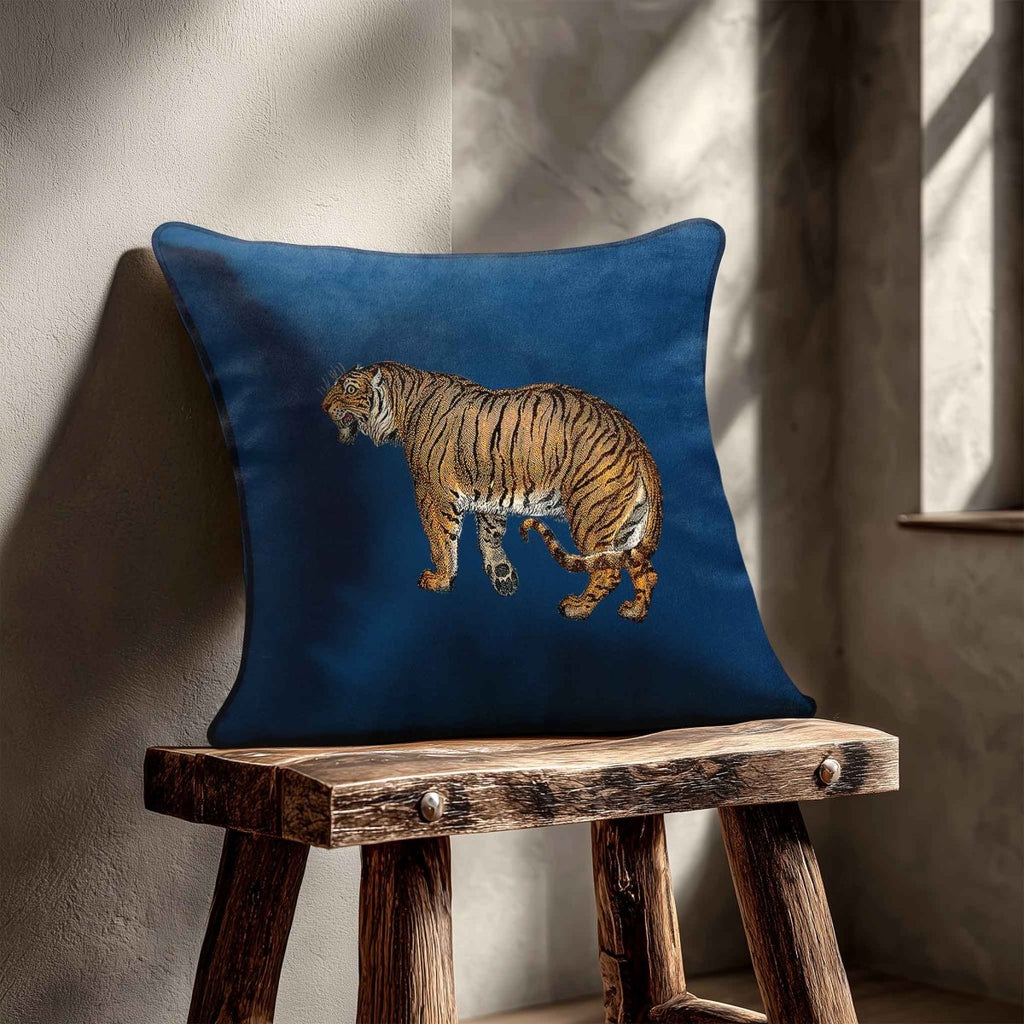 Tiger | Sustainable Velvet Cushion - Estate Blue 40 x 40 cm Standard by Izabela Peters