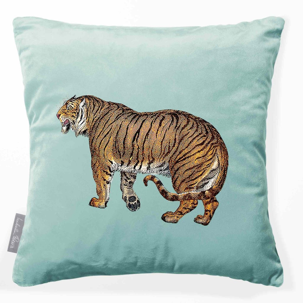 Tiger | Sustainable Velvet Cushion - Blue Surf 40 x 40 cm Smooth by Izabela Peters