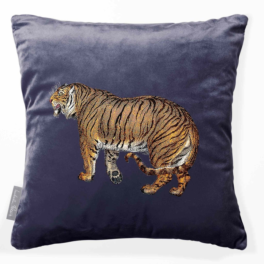 Tiger | Sustainable Velvet Cushion - Graphite 40 x 40 cm Smooth by Izabela Peters