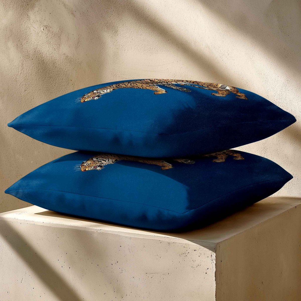 Tiger | Sustainable Velvet Cushion - Estate Blue 40 x 40 cm Standard by Izabela Peters