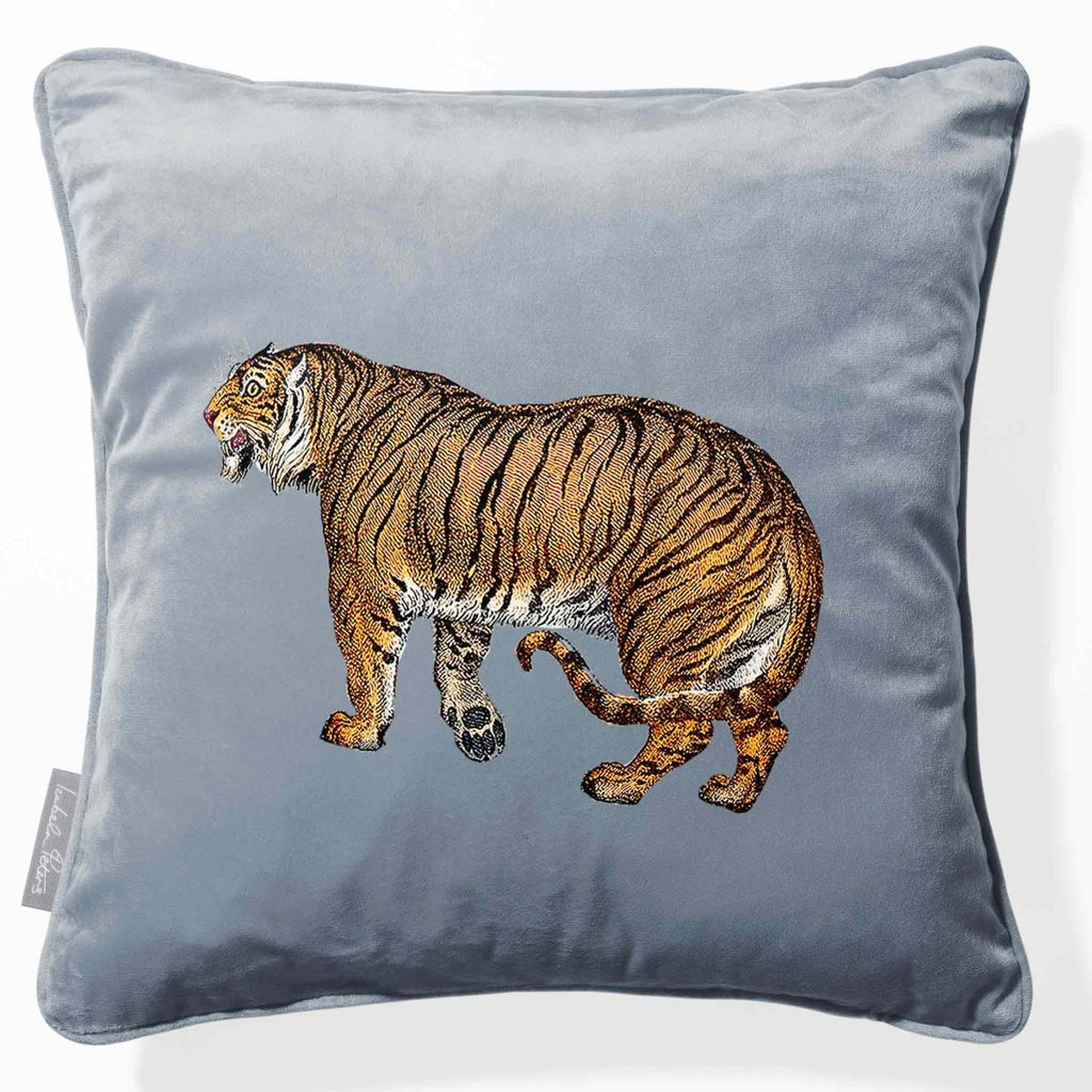 Tiger | Sustainable Velvet Cushion - French Grey 40 x 40 cm Piped by Izabela Peters