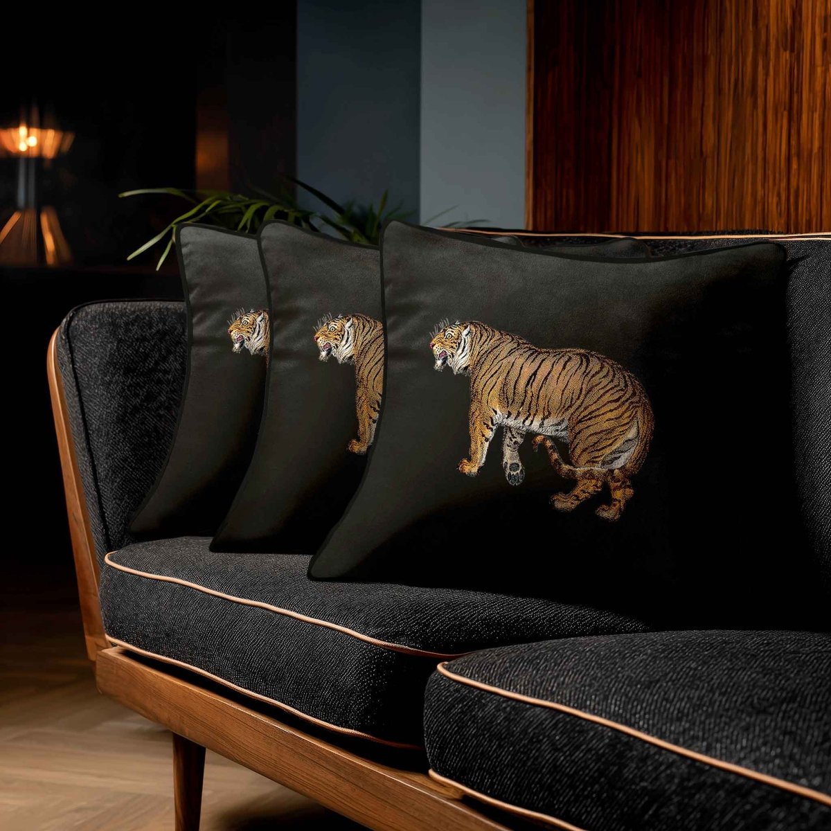 Tiger | Sustainable Velvet Cushion - Charcoal 40 x 40 cm Standard by Izabela Peters