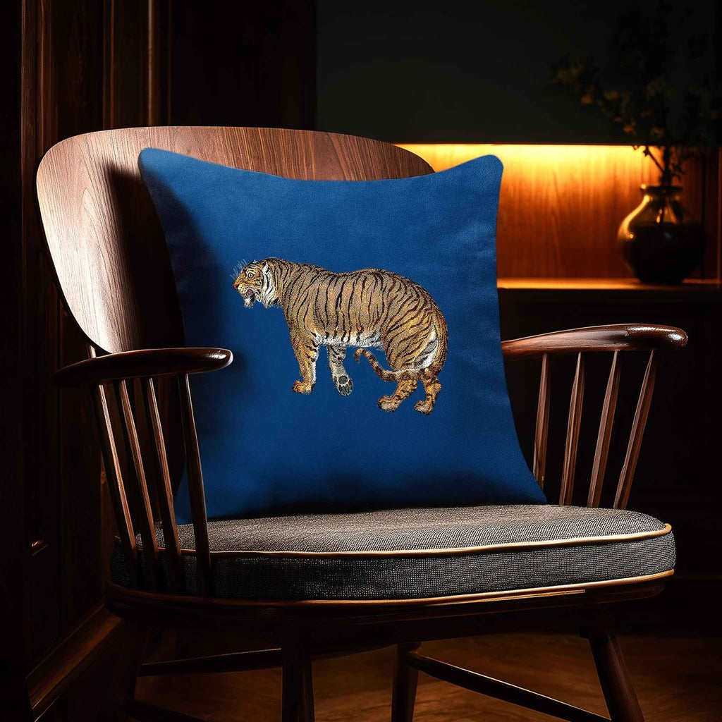 Tiger | Sustainable Velvet Cushion - Estate Blue 40 x 40 cm Standard by Izabela Peters