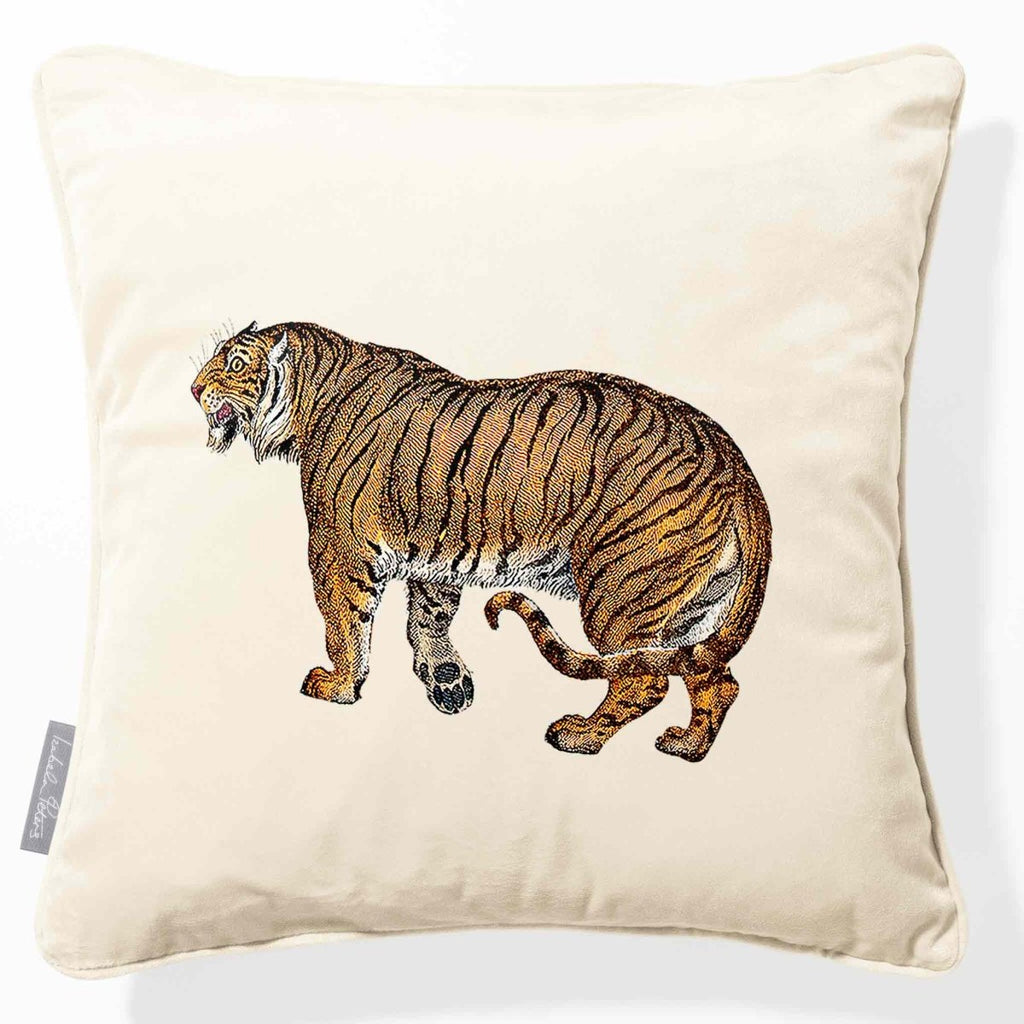 Tiger | Sustainable Velvet Cushion - Ivory Cream 40 x 40 cm Piped by Izabela Peters