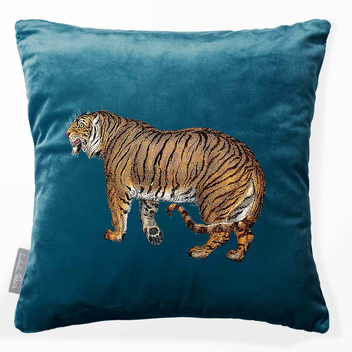 Tiger | Sustainable Velvet Cushion - Teal 40 x 40 cm Smooth by Izabela Peters