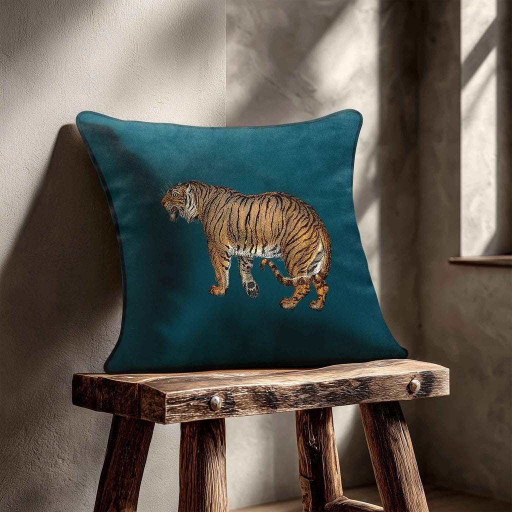 Tiger | Sustainable Velvet Cushion - Teal 40 x 40 cm Standard by Izabela Peters