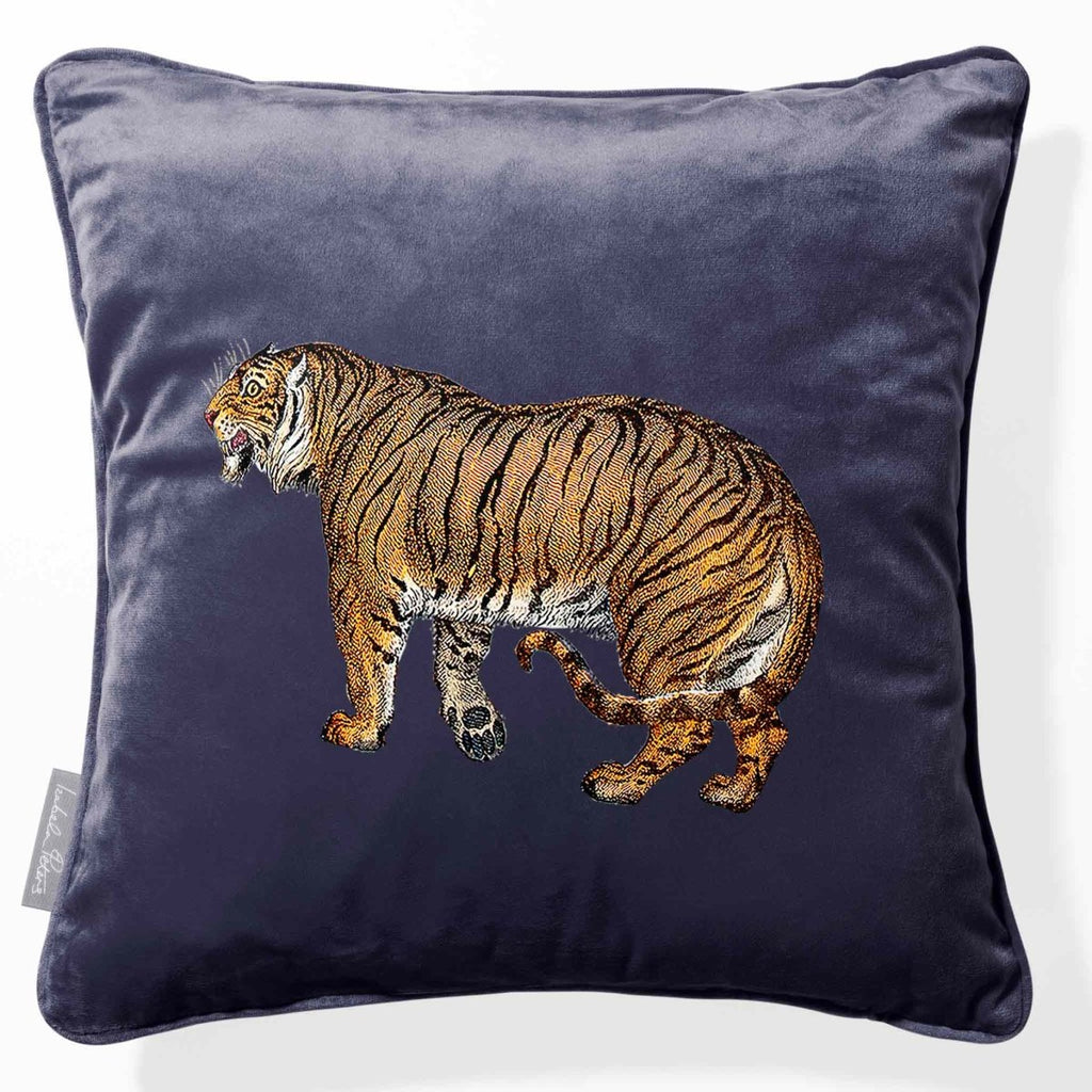 Tiger | Sustainable Velvet Cushion - Graphite 40 x 40 cm Piped by Izabela Peters