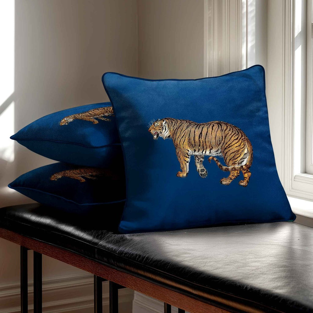 Tiger | Sustainable Velvet Cushion - Estate Blue 40 x 40 cm Standard by Izabela Peters