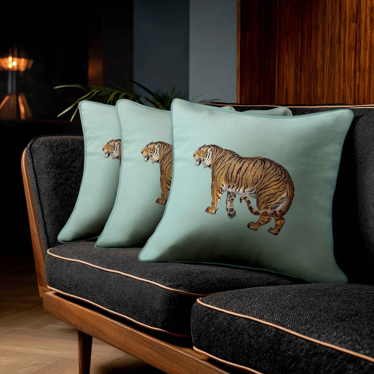 Tiger | Sustainable Velvet Cushion - Blue Surf 40 x 40 cm Standard by Izabela Peters