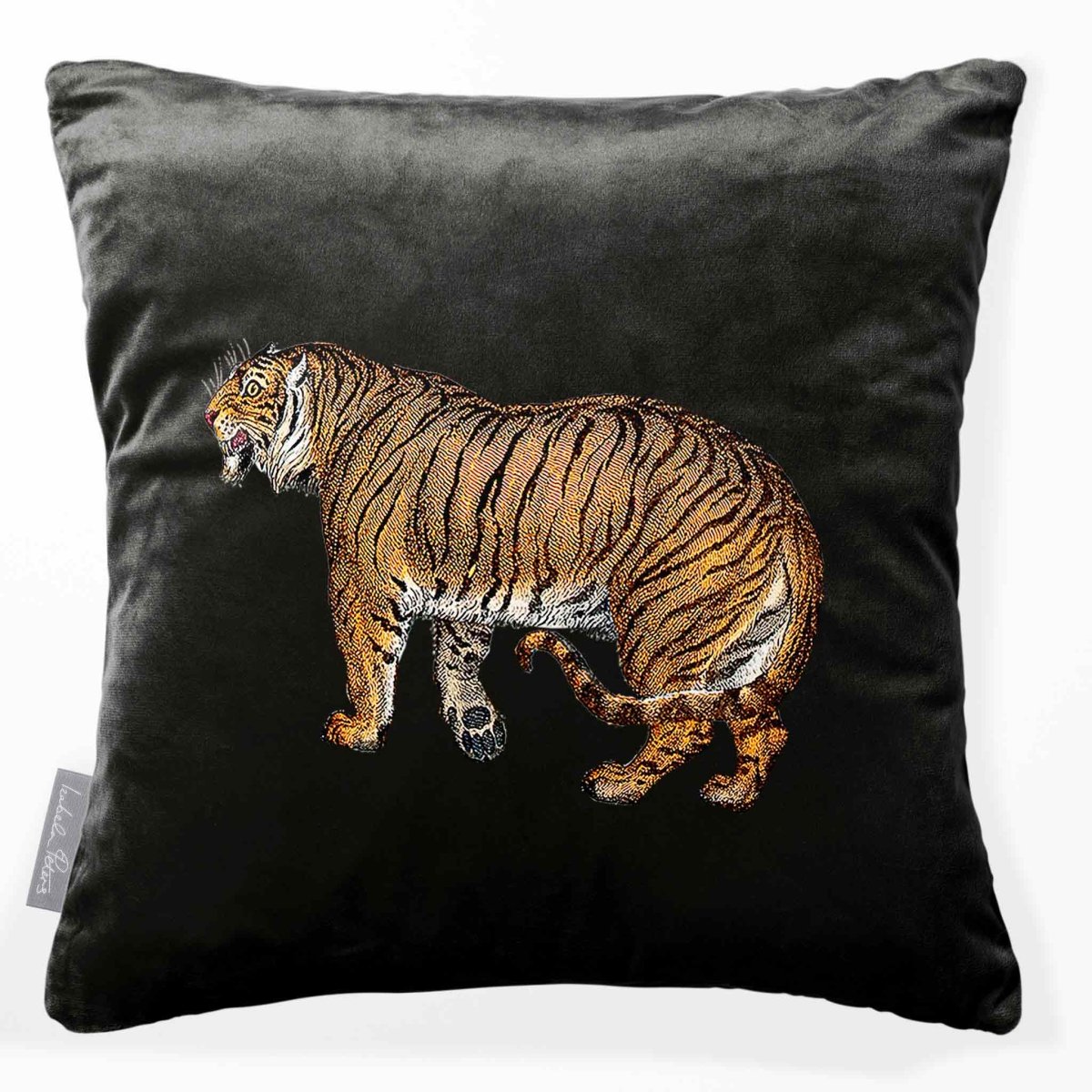 Tiger | Sustainable Velvet Cushion - Charcoal 40 x 40 cm Smooth by Izabela Peters