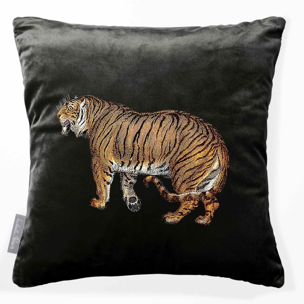 Tiger | Sustainable Velvet Cushion - Charcoal 40 x 40 cm Smooth by Izabela Peters