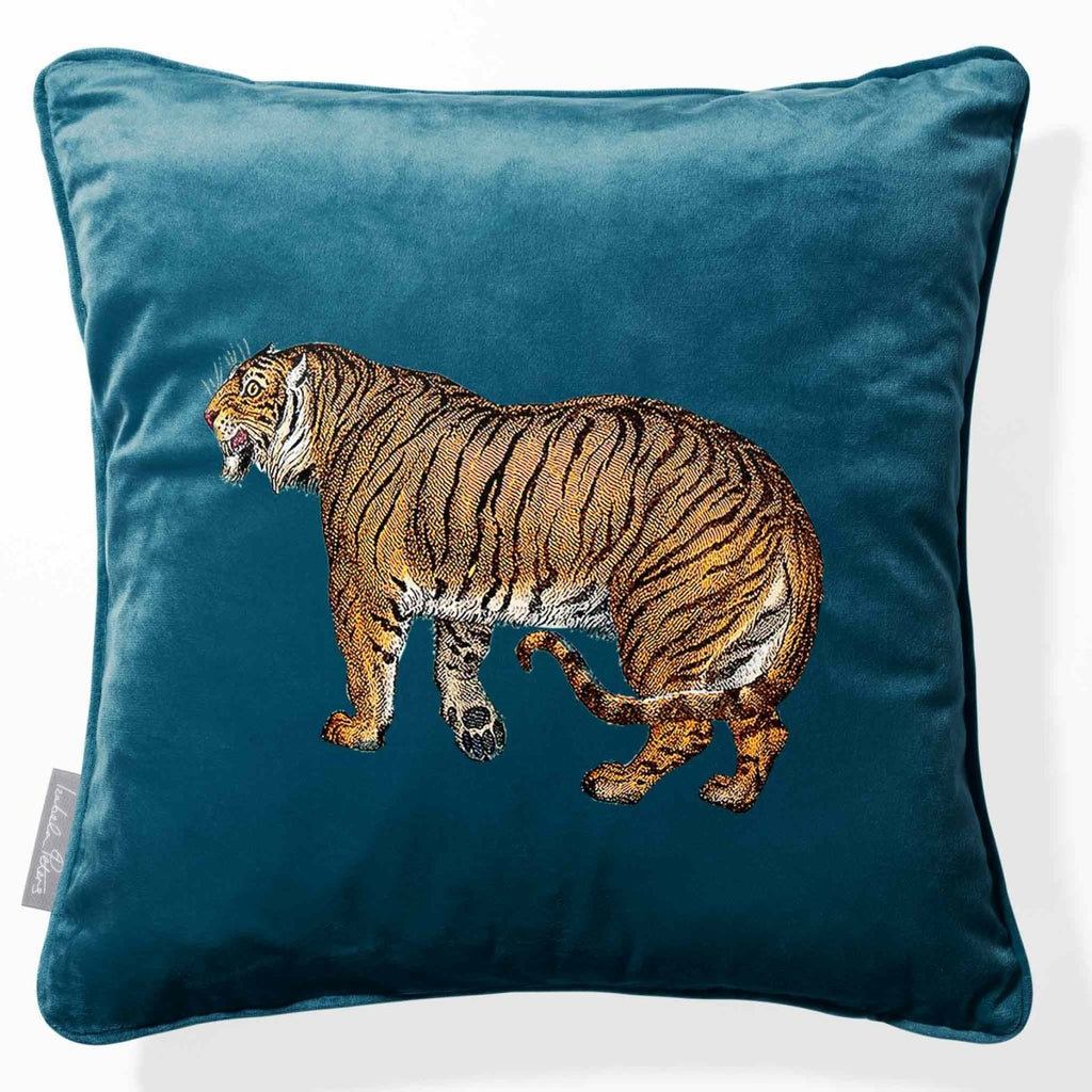 Tiger | Sustainable Velvet Cushion - Teal 40 x 40 cm Piped by Izabela Peters