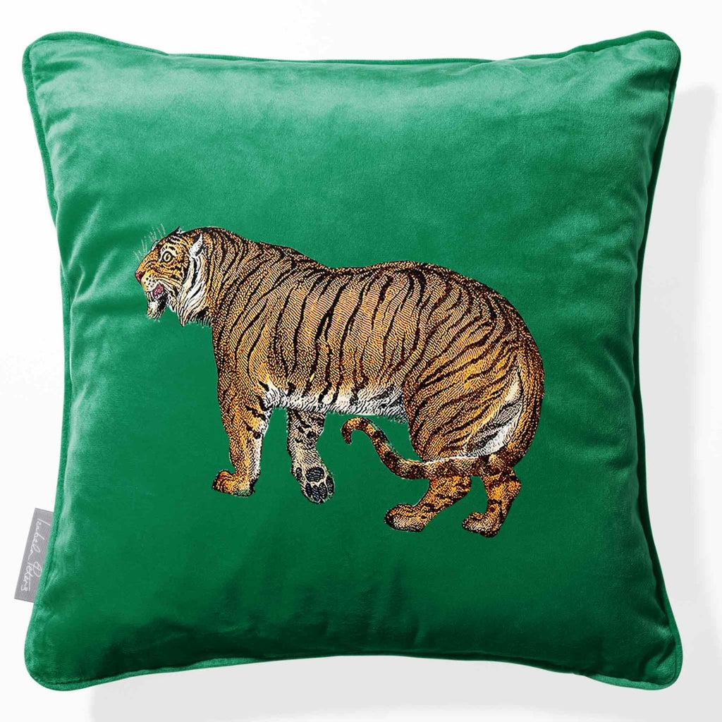 Tiger | Sustainable Velvet Cushion - Emerald Green 40 x 40 cm Piped by Izabela Peters