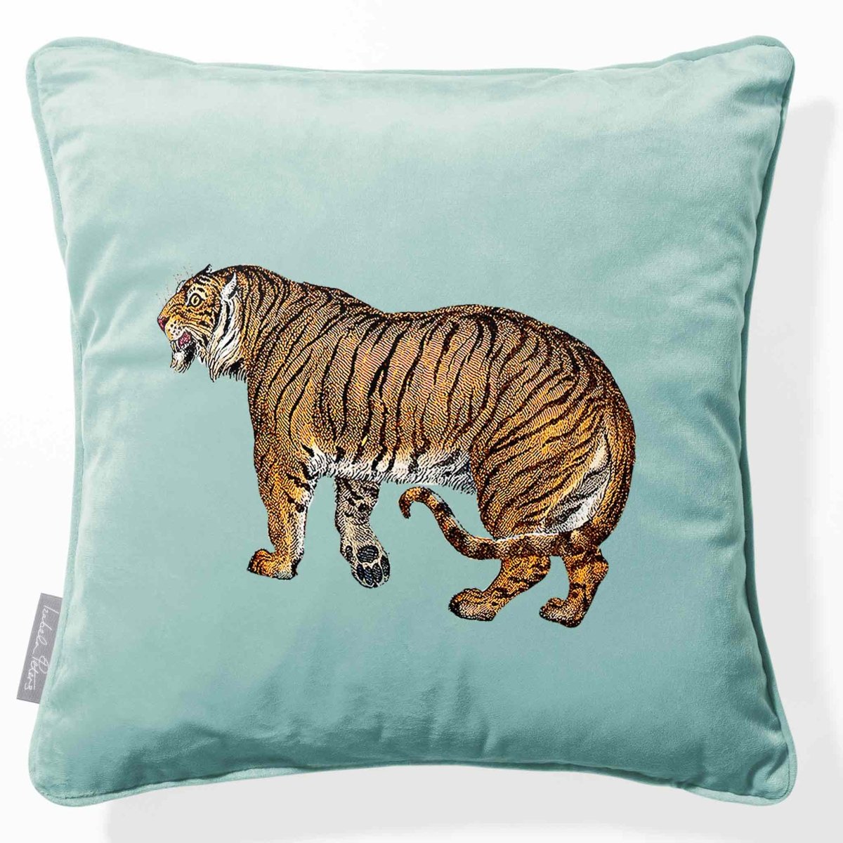 Tiger | Sustainable Velvet Cushion - Blue Surf 40 x 40 cm Piped by Izabela Peters