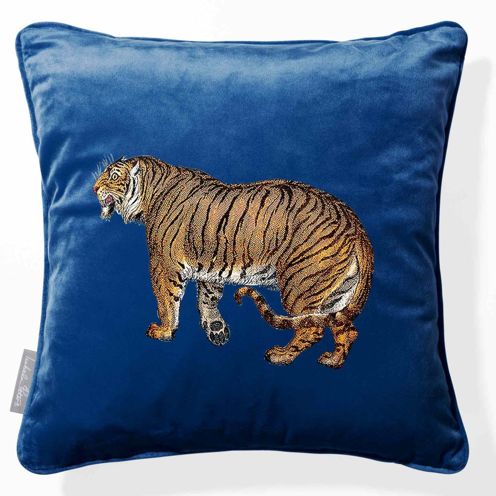Tiger | Sustainable Velvet Cushion - Estate Blue 40 x 40 cm Piped by Izabela Peters