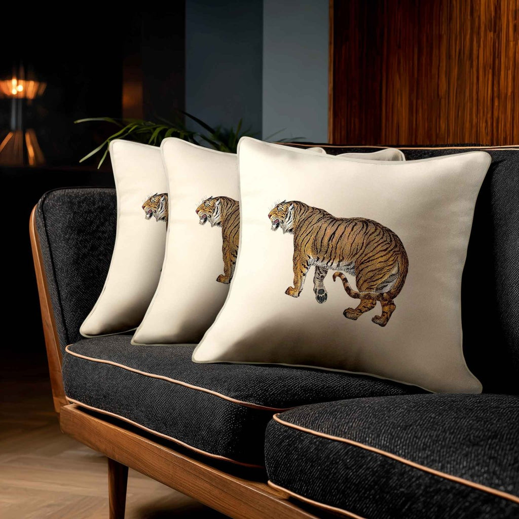 Tiger | Sustainable Velvet Cushion - Ivory Cream 40 x 40 cm Standard by Izabela Peters
