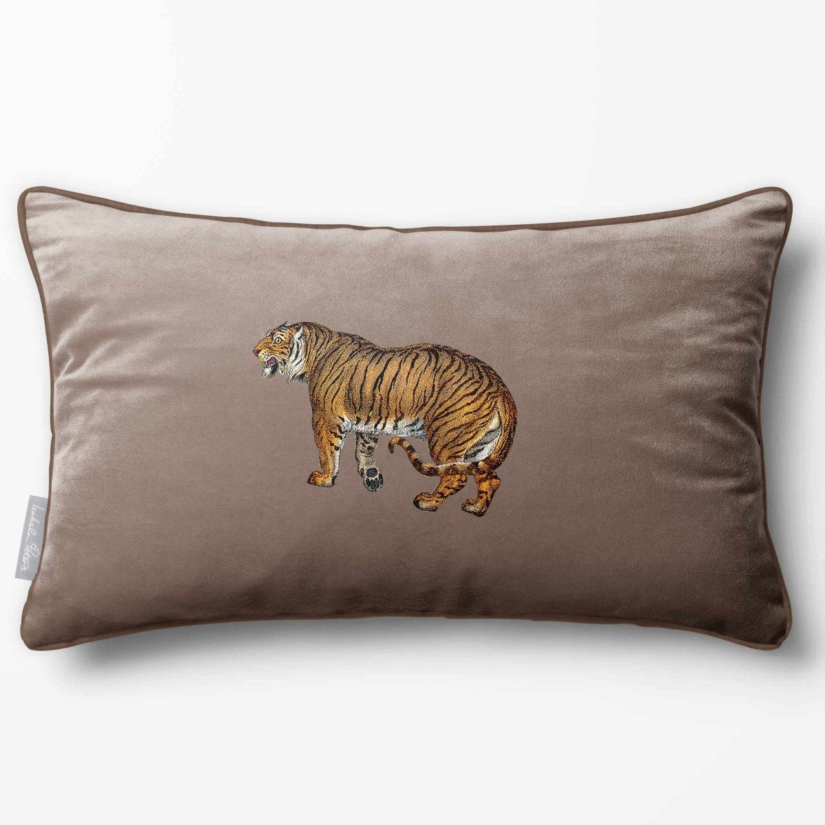 Tiger | Sustainable Velvet Rectangle Cushion - Dovedale Stone 50 x 30 cm Piped by Izabela Peters