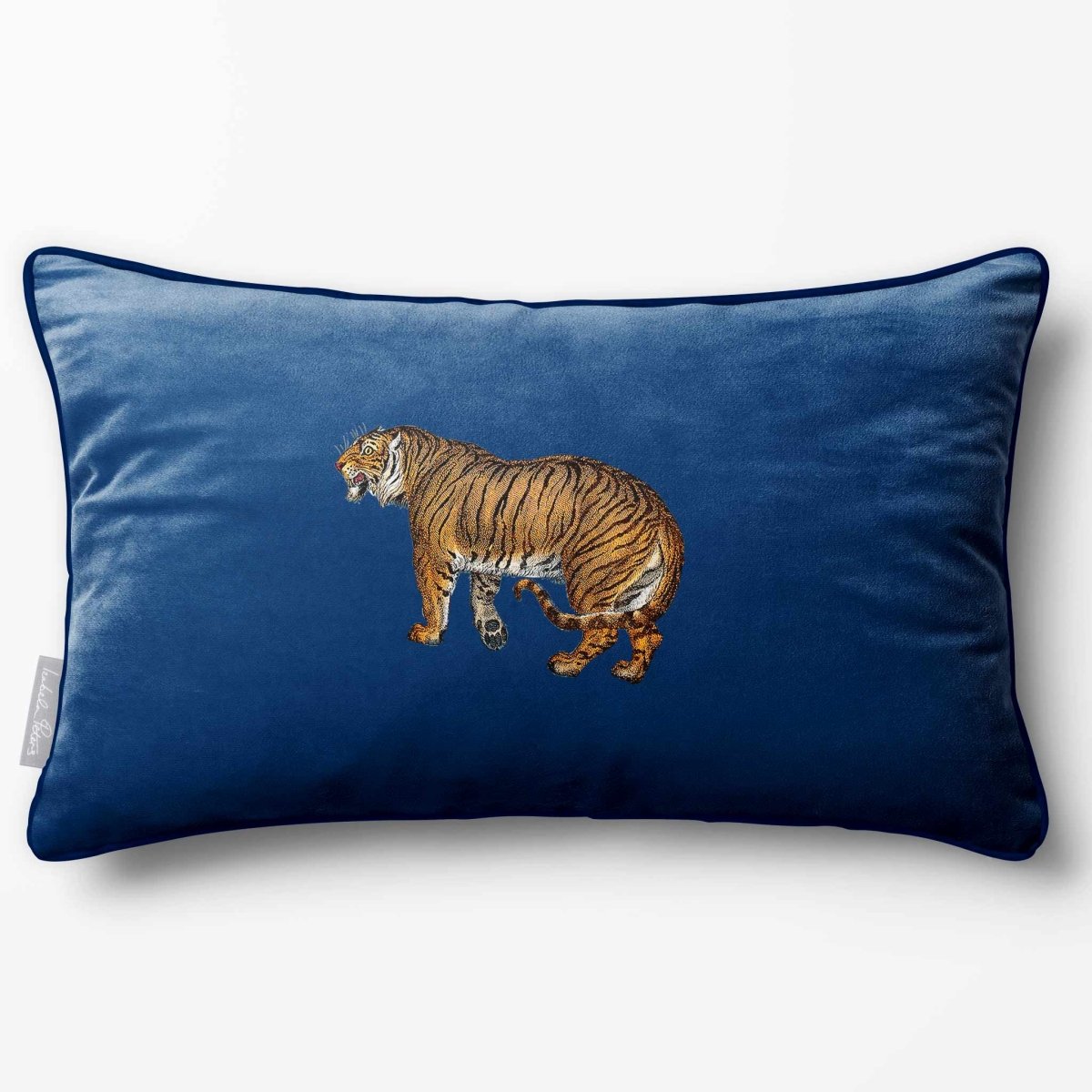 Tiger | Sustainable Velvet Rectangle Cushion - Estate Blue 50 x 30 cm Piped by Izabela Peters
