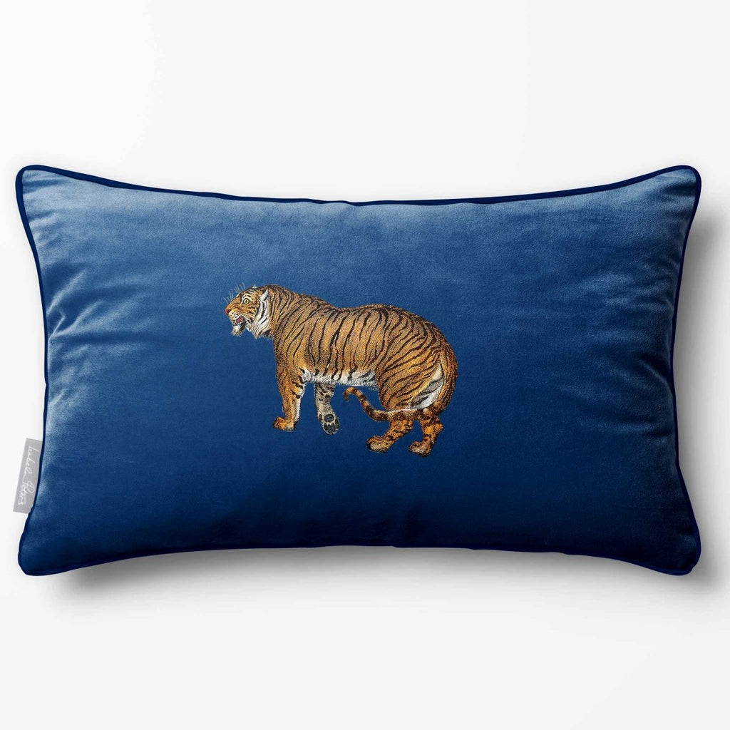 Tiger | Sustainable Velvet Rectangle Cushion - Estate Blue 50 x 30 cm Piped by Izabela Peters