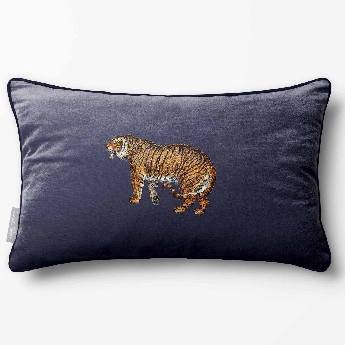 Tiger | Sustainable Velvet Rectangle Cushion - Graphite 50 x 30 cm Piped by Izabela Peters