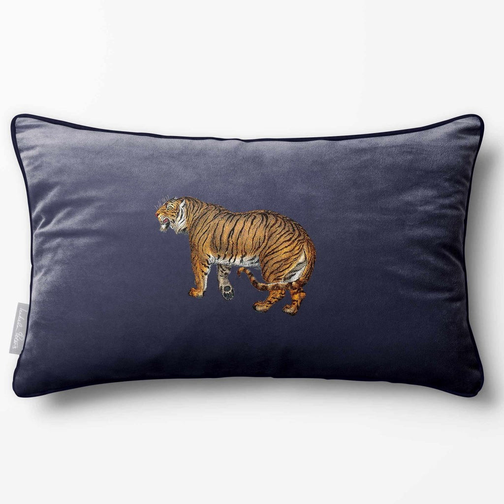 Tiger | Sustainable Velvet Rectangle Cushion - Graphite 50 x 30 cm Piped by Izabela Peters