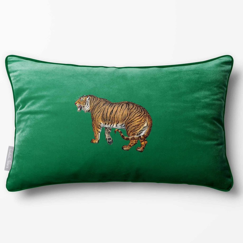 Tiger | Sustainable Velvet Rectangle Cushion - Emerald Green 50 x 30 cm Piped by Izabela Peters