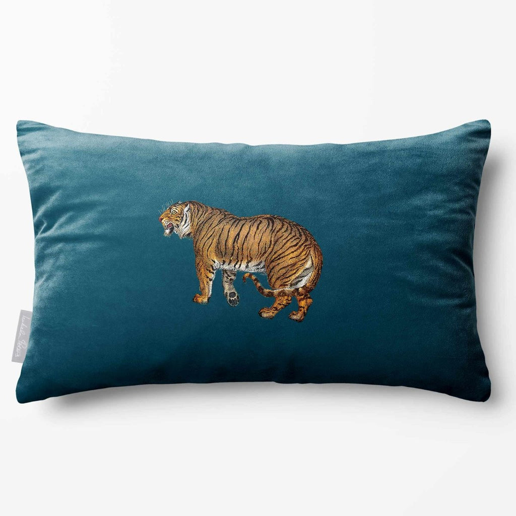 Tiger | Sustainable Velvet Rectangle Cushion - Teal 50 x 30 cm Standard by Izabela Peters