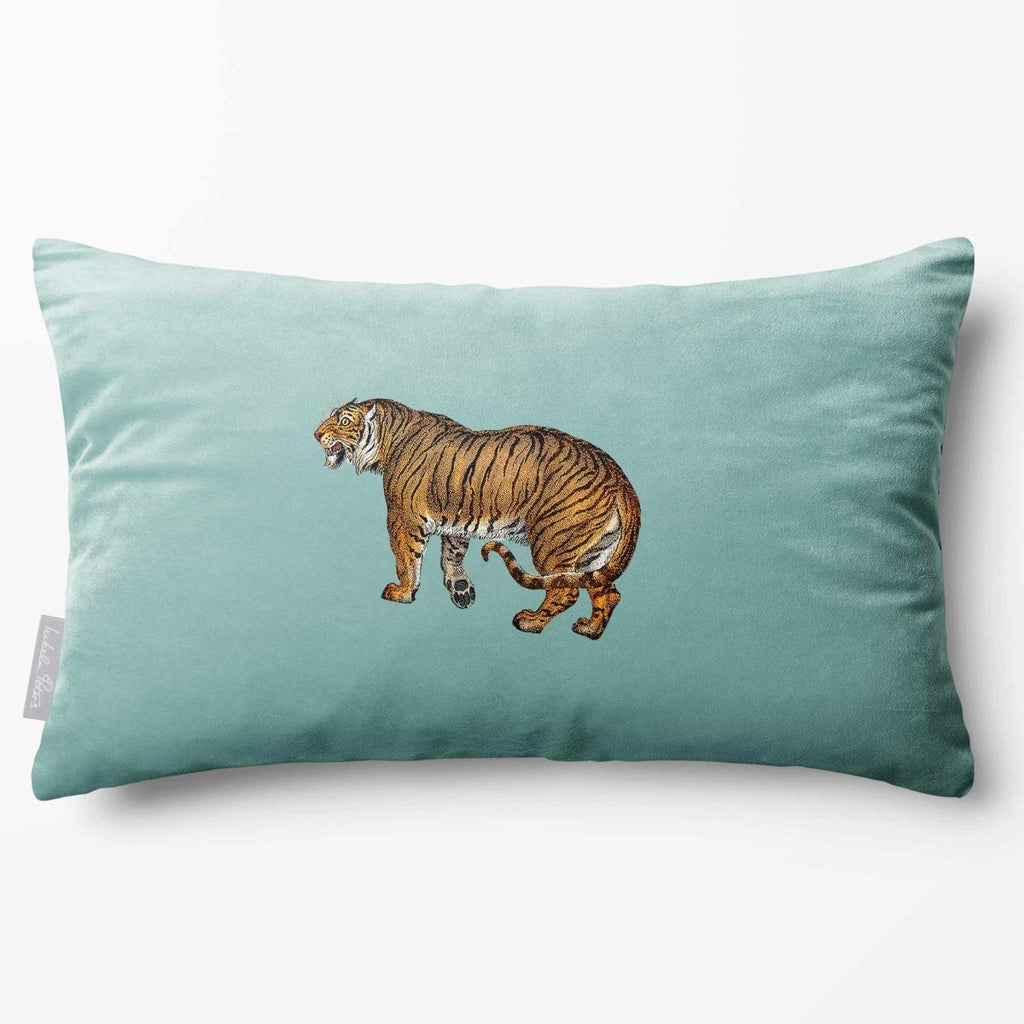 Tiger | Sustainable Velvet Rectangle Cushion - Blue Surf 50 x 30 cm Standard by Izabela Peters