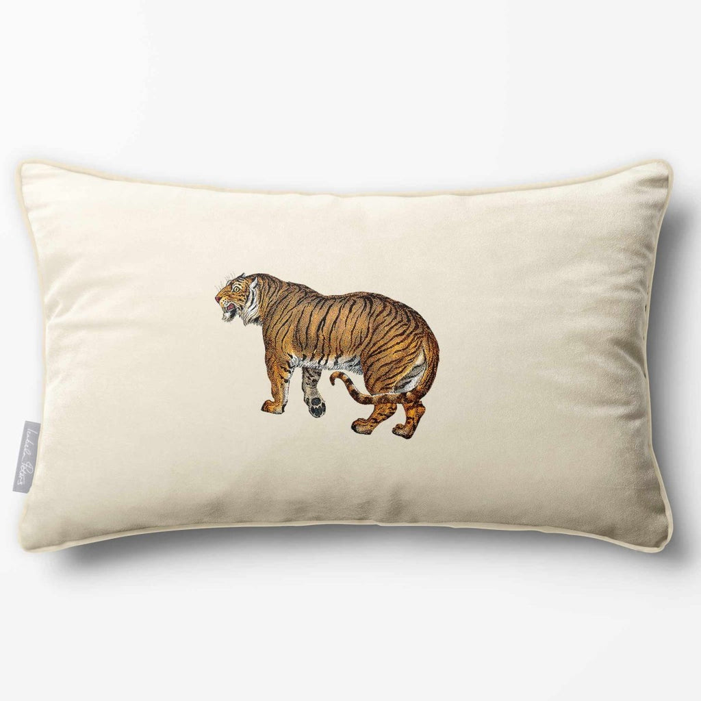 Tiger | Sustainable Velvet Rectangle Cushion - Ivory Cream 50 x 30 cm Piped by Izabela Peters