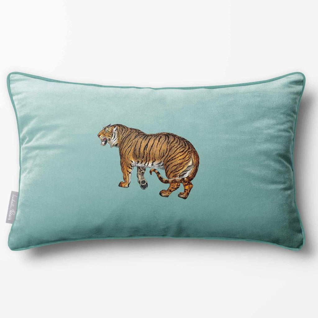 Tiger | Sustainable Velvet Rectangle Cushion - Blue Surf 50 x 30 cm Piped by Izabela Peters